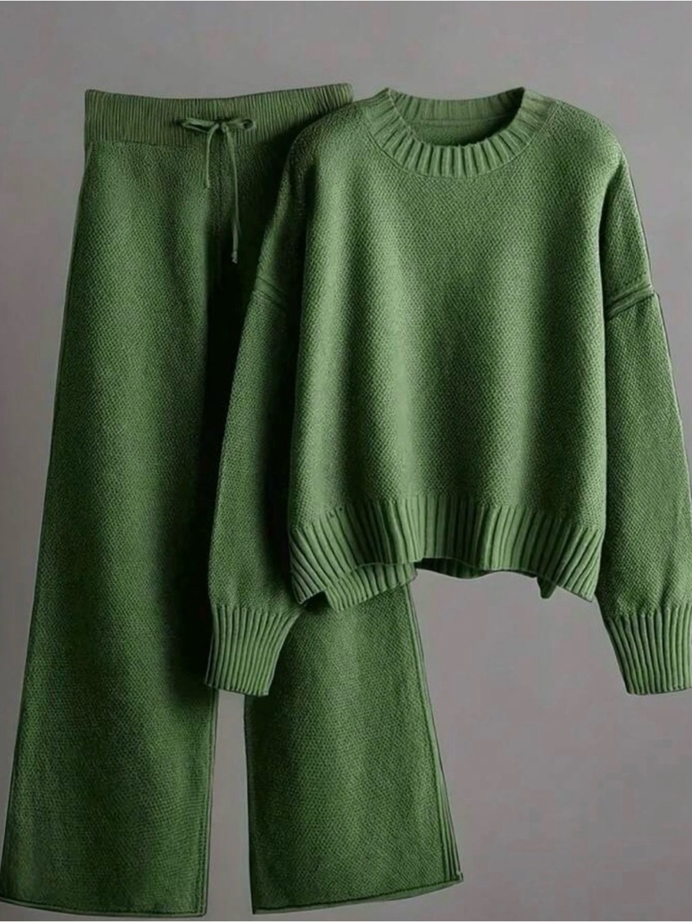 Cozy Knit Sweater Set in Olive Green
